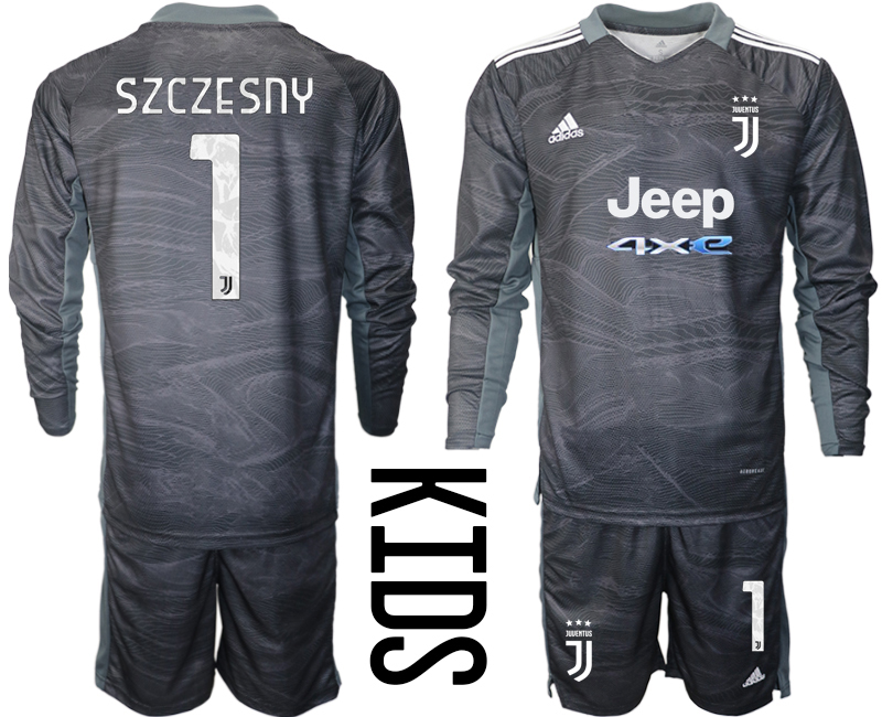 Youth 2021-2022 Club Juventus black Goalkeeper Long Sleeve #1 Adidas Soccer Jersey